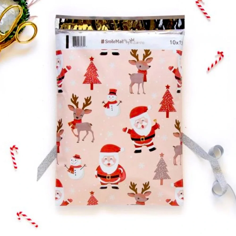 Christmas Santa & Reindeer Poly Mailers Holiday Shipping Bags Nwt